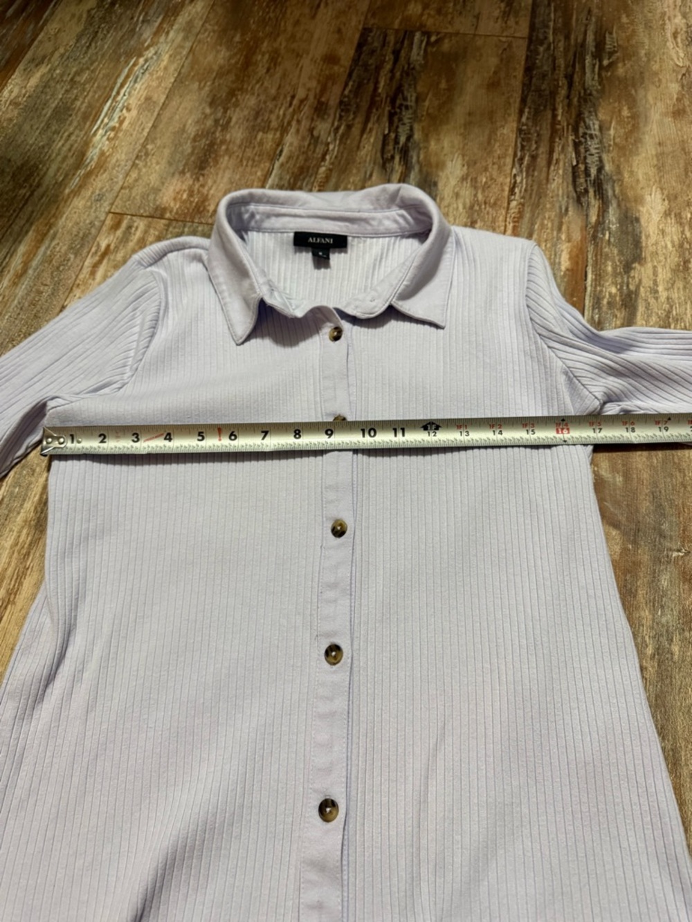 Alfani Light Lavender Ribbed Button-Up Collared Top - Picture 7 of 7